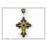 African Genuine Amethyst Byzantine Cross Necklace: Oxidized Sterling Silver & 18K Gold Filled