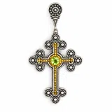 Peridot, Garnet, Topaz, Amethyst, Pearl or Lapis Oxidized Sterling Silver Byzantine Cross Religious Necklace