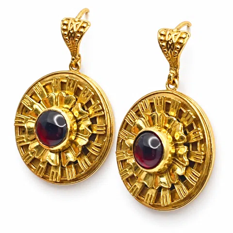 Ancient Greek Garnet Earrings, 18K Gold Filled Sterling Silver, Greek Museum Inspired