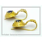 Natural Lapis Lazuli Ancient Greek Antefix Earrings: Sterling Silver Gold-Filled Filigree,