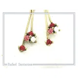 Red Rose Dangle Earrings: 18K Gold Filled Sterling Silver Floral Bouquet