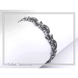 Olive Leaf Branch Beaded Bracelet Peace Symbol: Oxidized Sterling Silver Handmade Greek Jewelry
