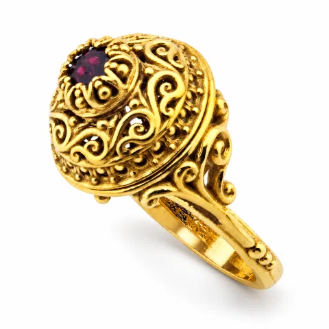 18k Solid Gold Byzantine Natural Gemstone Filigree Statement Ring: Handmade Boho Ring For Her