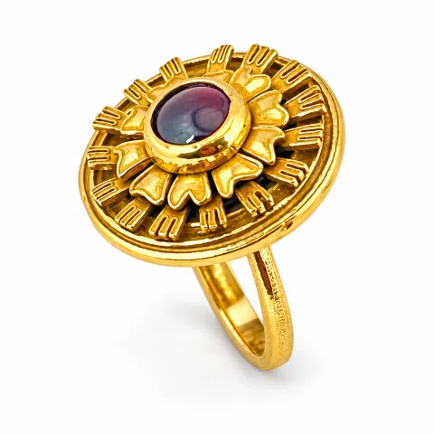 Ancient Greek Garnet Ring Sterling Silver 18K Gold Filled Archeological Museum Inspired