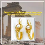 Ancient Greek Ionian Temple Column Natural Pearl Hoop Earrings Gold Filled Silver: Museum Jewelry
