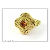 Genuine Gemstone Statement Byzantine Cross Ring: 18k Solid Gold Handmade Filigree Religious Handmade Jewelry