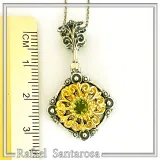 Genuine Peridot Gemstone Filigree Necklace: Sterling Silver Oxidised & Gold Filled Byzantine Pendant