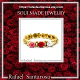 Alabaster Rose Flower Gems Beaded Floral Ring for Girls: 18K Gold Filled Sterling Silver