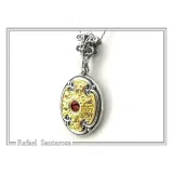 Byzantine Cross Shaped Natural Red Garnet Filigree Necklace: 18K Gold filled and oxidised Silver