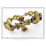 Byzantine Cross beaded Bracelet: handmade 18k Gold Filled and Oxidized Sterling Silver