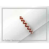 Tennis bracelet with red & white rose flowers on square beads. 18K gold filled silver