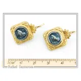 Athena Owl Coin Greek Museum Earrings: 18K Gold Filled Filigree and Oxidised Sterling Silver