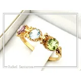 Filigree Byzantine Genuine Amethyst, Topaz & Peridot beaded Ring: Sterling Silver 18k Gold Filled