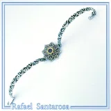 Natural Amethyst Byzantine Star Bracelet: Oxidised Sterling Silver, 18K Gold Filled Bezel