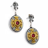 Natural Red Garnet Byzantine style Earrings: Oxidized & 18K Gold-Filled Sterling Silver,