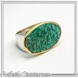 Minoan Sacred Scene Ring, Oxidised Copper, 14K Gold Bezel, Sterling Silver Band