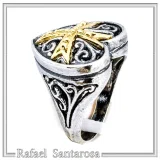 Holy Heart Knight Ring: Medieval Maltese Cross 18K Gold Filled on Oxidized Sterling Silver