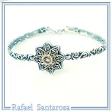 Natural Amethyst Byzantine Star Bracelet: Oxidised Sterling Silver, 18K Gold Filled Bezel