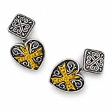 Knights Holy Herat Maltese Cross Cufflinks: Oxidized Sterling Silver, 18k Gold-Filled Byzantine Decoration
