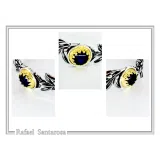 Natural Lapis Lazuli Olive Leaf Floral Beaded Bracelet: Oxidized and 18K Gold Filled Silver