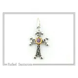 Byzantine Silver Hand engraved Cross with Genuine Amethyst: Oxidized silver, 18K gold Filled Bezel