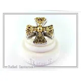 Byzantine Religious Cross Museum Inspired Ring: Oxidized Sterling Silver, 18K Gold Filled Filigree