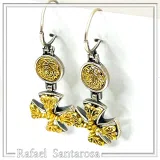 Byzantine religious statement handmade cross earrings, sterling silver 18K gold filled
