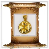 18k Solid Gold Chi Rho Religious Pendant - Jesus Christ Name Byzantine Christian Necklace