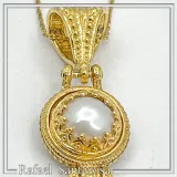 Natural pearl Byzantine Filigree Dangle Pendant: Sterling Silver 18K Gold Filled