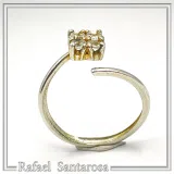 Sterling Silver Adjustable Minimal Square Ring with Four 3mm White Topaz Brilliant Cut Stones