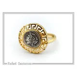 Alexander the Greek coin adjustable ring oxidized, and 18K gold filled sterling silver Greek Key