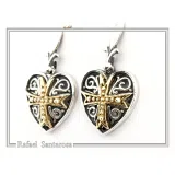 Maltese Knights Cross Holy Heart Earrings: Oxidized Sterling Silver and Gold-Filled