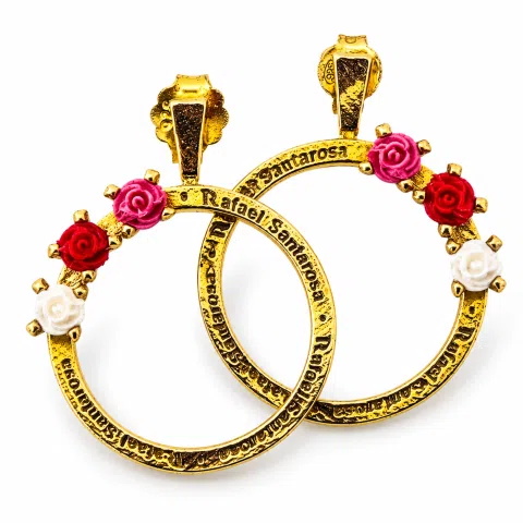 Alabaster Rose Flowers Gems Hoops Floral Earrings for Girls: Sterling Silver 18K Gold Filled