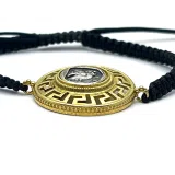 Owl Coin Tetradrachm with Greek Key Macrame Bracelet, 18K Gold Filled & Oxidized Sterling Silver