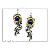 Natural Lapis Lazuli Olive Branch Earrings: Oxidized Sterling Silver, 18K Gold Filled Filigree Bezel