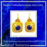 Genuine Lapis Lazuli Ancient Greek Style Earrings: 18K Gold-Filled Sterling Silver, Museum Jewelry