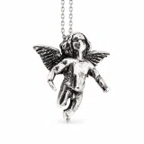 Greek Eros God of Love Angel Necklace Oxidized Sterling Silver Cupid Pendant