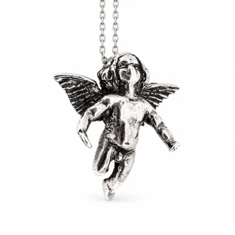 Greek Eros God of Love Angel Necklace Oxidized Sterling Silver Cupid Pendant