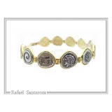 Beaded Greek Coins Bracelet: Museum Replicas Coins Oxidised and 18k Gold Filled Sterling Silver