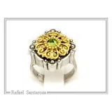 Natural Peridot Byzantine Ring: Oxidised and Gold-Filled Filigree Sterling Silver Statement Ring