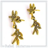 18K Gold Filled Sterling Silver Olive Branch Dangle Earrings: Floral Olive Greek Jewelry