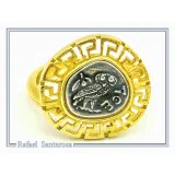Owl of Athena Goddess Tetradrachm Greek Coin Greek Key Ring: 18K Gold Filled Silver
