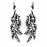 Olive Leaf Branch Drop Earrings Greek Mythology Peace Symbol: Oxidized Sterling Silver
