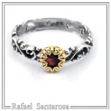 Genuine Gemstones Stacking Ring: Oxidized Sterling Silver & Gold-Filled Bezel