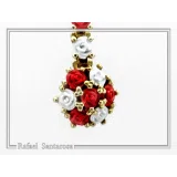 Red & White Alabaster Rose Flowers Shaped Gems Drop Earrings: Gold-Filled Sterling Silver