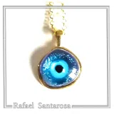 Evil Eye Talisman Against Evil Necklace: Sky Blue Enamel, 18K Gold-Filled Sterling Silver