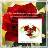 Red & White Roses Alabaster Gems Bouquet Adjustable Floral Statement Ring: 18k Gold Filled Silver