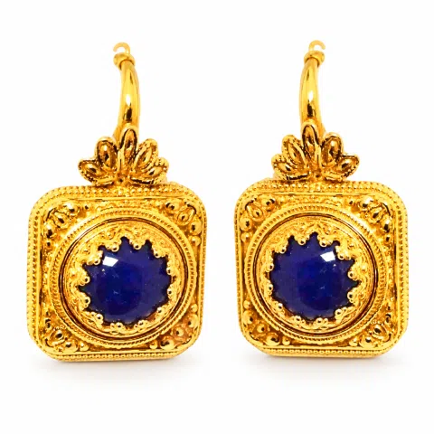 Genuine Lapis Lazuli Ancient Greek Style Earrings: 18K Gold-Filled Sterling Silver, Museum Jewelry