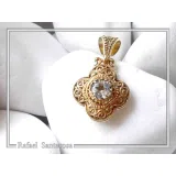 Byzantine Cross Sky-Blue Topaz Pendant: Handmade Filigree 18k Gold Filled Sterling Silver Necklace