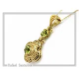 18K Solid Yellow Gold Byzantine Cross Filigree Pendant: Natural Sky-Blue Topaz Handmade Necklace